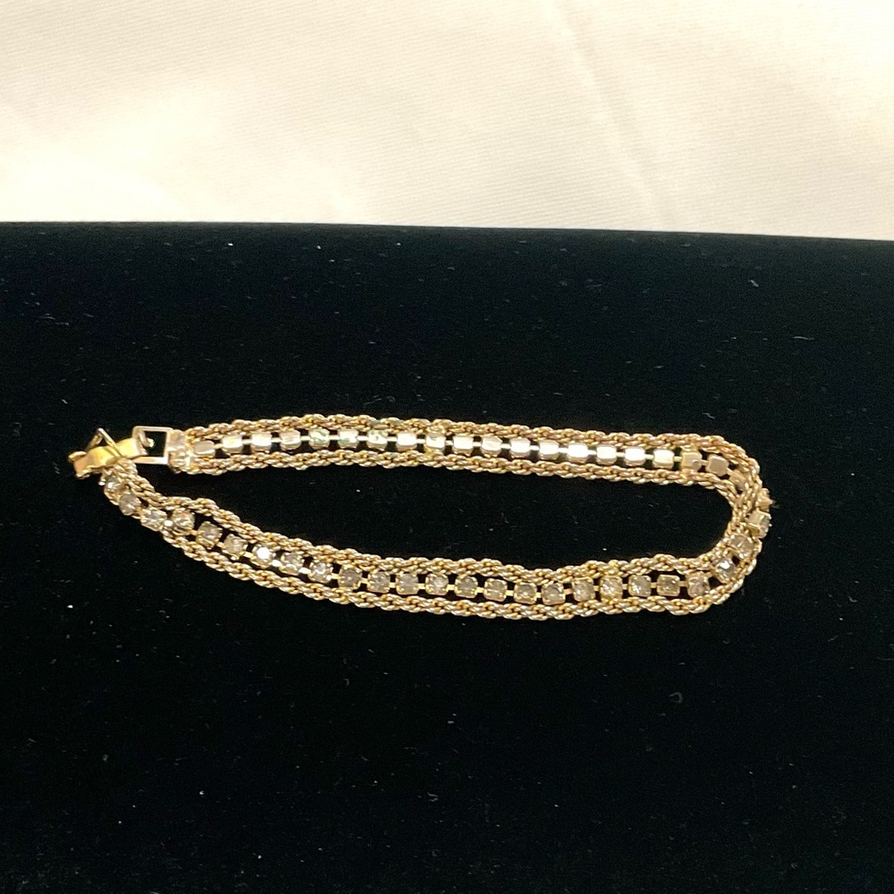 Vintage Gold Tone Tennis Bracelet with White Cabochons